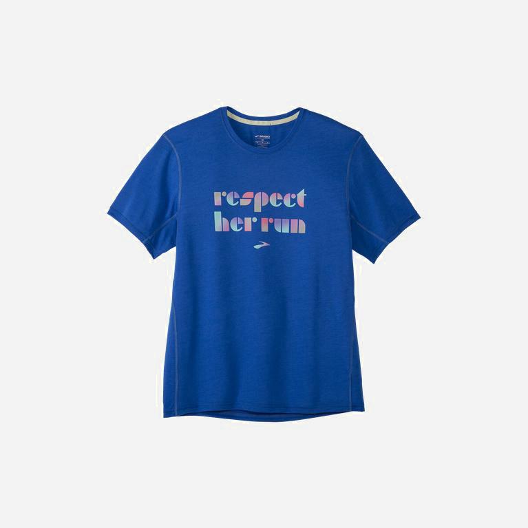 Brooks Empower Her Distance Graphic Mens Short Sleeve Running Shirt - Bluetiful/Respect Her Run - Ph